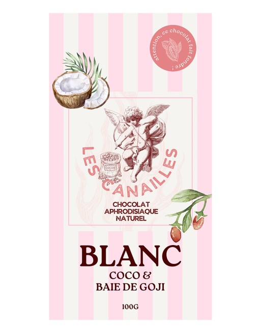 Chocolat blanc coco et baie de goji - Tablette 100g - Les canailles