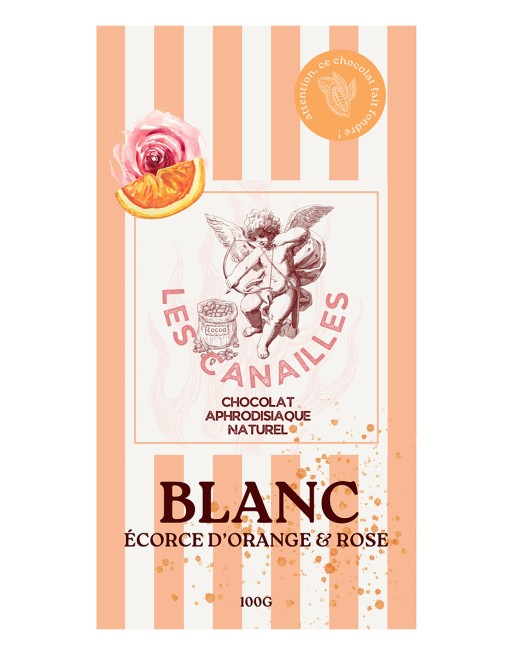 Chocolat blanc écorce d'orange et rose - Tablette 100g - Les canailles