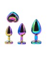 3 plugs coeur Crystal Heart métal arc-en-ciel - DIK
