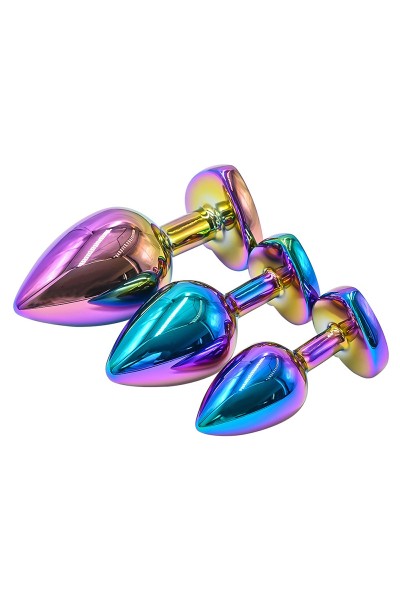 3 plugs coeur Crystal Heart métal arc-en-ciel - DIK