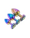 3 plugs coeur Crystal Heart métal arc-en-ciel - DIK